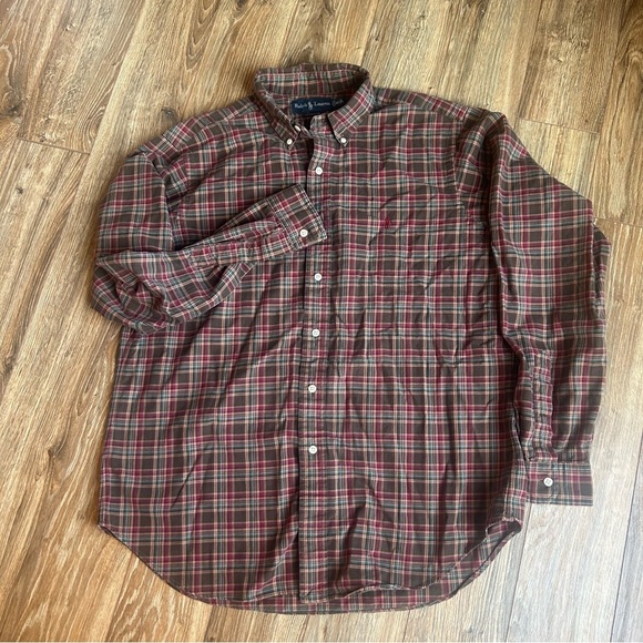 Polo Ralph Lauren Men Classic fit Long Sleeve Button-Up Shirt Large Green/Red - Picture 2 of 6